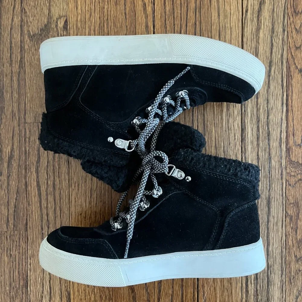Marc Fisher Women's Summa Hi Top Sneaker Black Suede Sporty Urban Casual Size 7
